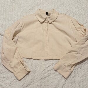 Women's Cream Cropped Button-Up Shirt